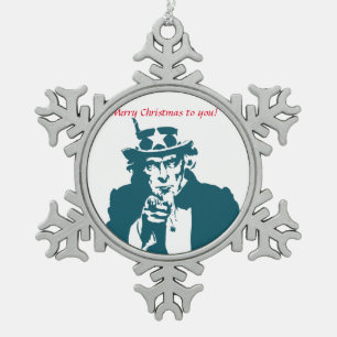 Uncle Sam wishes Snowflake Pewter Christmas Ornament