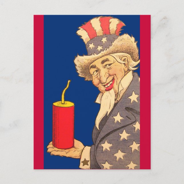 Uncle Sam with a Giant Firecracker 4th of July Postcard (Front)