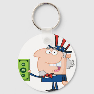 Uncle Sam With Holding A Dollar Bill Key Ring