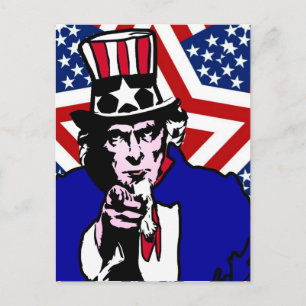 Uncle Sam with Stars & Stripes Background Postcard
