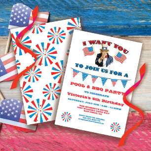 Uncle Same 4th of July Party red white & blue Invitation