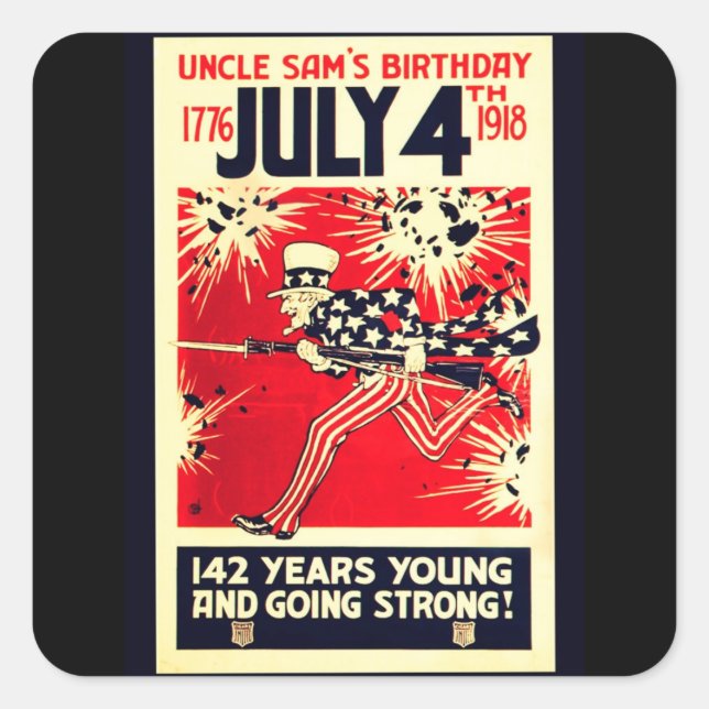 Uncle Sam's 142nd Birthday Square Sticker (Front)
