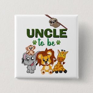 Uncle To Be Jungle Safari Zoo Animal Baby Shower 15 Cm Square Badge