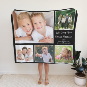 Uncle We Love You Photo Collage Black Sherpa Blanket
