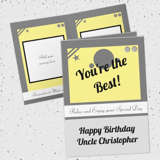 Uncle you're the best grey yellow birthday card (Creator Uploaded)