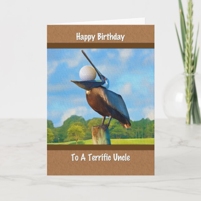 Uncle's Birthday, Pelican with Golf Ball Card (Front)