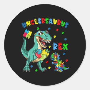 Unclesaurus Autism Awareness Uncle Dinosaur Puzzle Classic Round Sticker