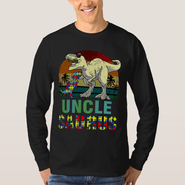 Unclesaurus Dinosaur Rex Uncle Saurus Autism Aware T-Shirt (Front)
