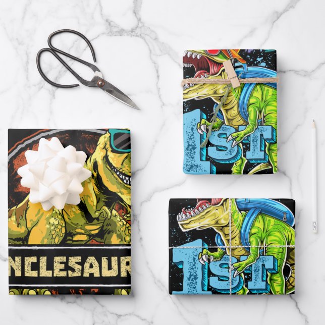 Unclesaurus T rex Uncle Saurus Dinosaur Wrapping Paper Sheet (Front)
