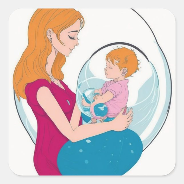 "Unconditional Love: Mother and Baby Love Sticker" Square Sticker (Front)