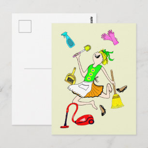 Unconventional cleaning lady. postcard