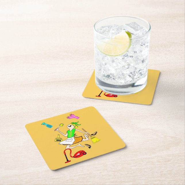 Unconventional cleaning lady. square paper coaster (Insitu)