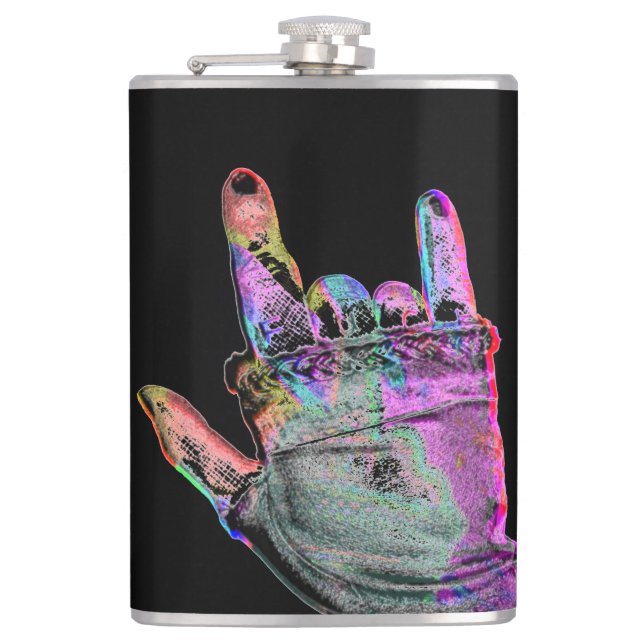 Unconventional Rock Hand Vinyl Wrapped Flask (Front)