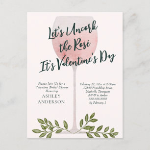 Uncork the Rosé Valentine Bridal Shower Invitation Postcard