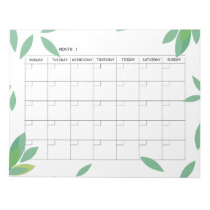 Undated fresh Green Minimalist Monthly Planner Notepad