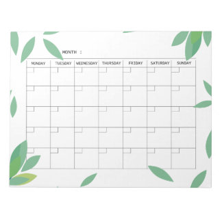 Undated fresh Green Minimalist Monthly Planner Notepad