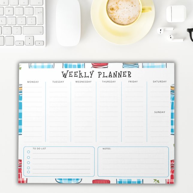 Undated Vertical Weekly Planner, Blue and Red Notepad (Creator Uploaded)