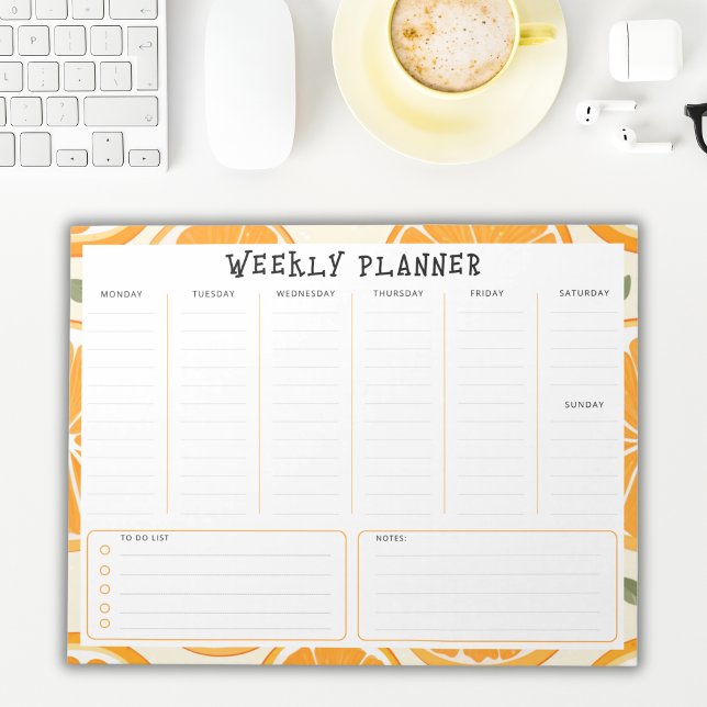 Undated Vertical Weekly Planner, Orange Border Notepad (Creator Uploaded)