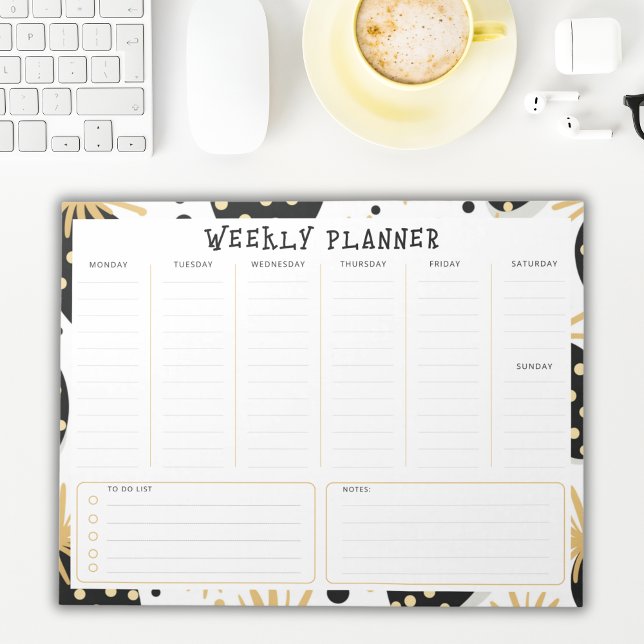 Undated Weekly Planner, Black and Gold Accents  Notepad (Creator Uploaded)