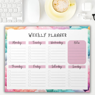 Undated Weekly Planner, Rainbow Cloud Border Notep Notepad