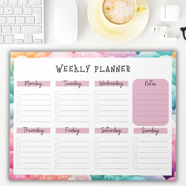 Undated Weekly Planner, Rainbow Cloud Border Notep Notepad (Creator Uploaded)