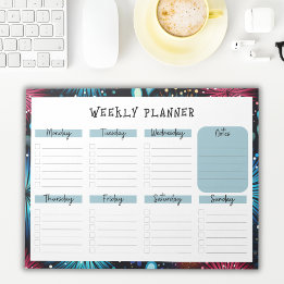Undated Weekly Planner with Fireworks Border Notepad