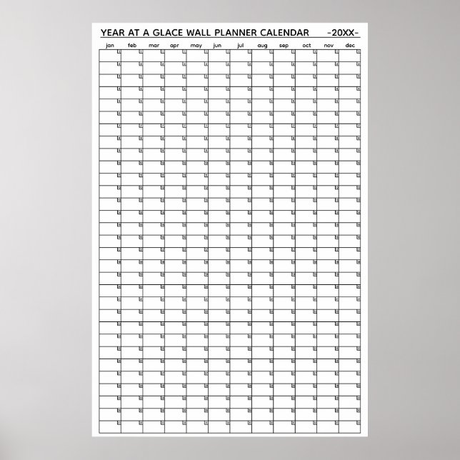 Undated Year At A Glance Wall Planner Calendar Poster (Front)
