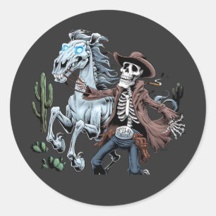 Undead Cowboy Skeleton Rider Design Classic Round Sticker