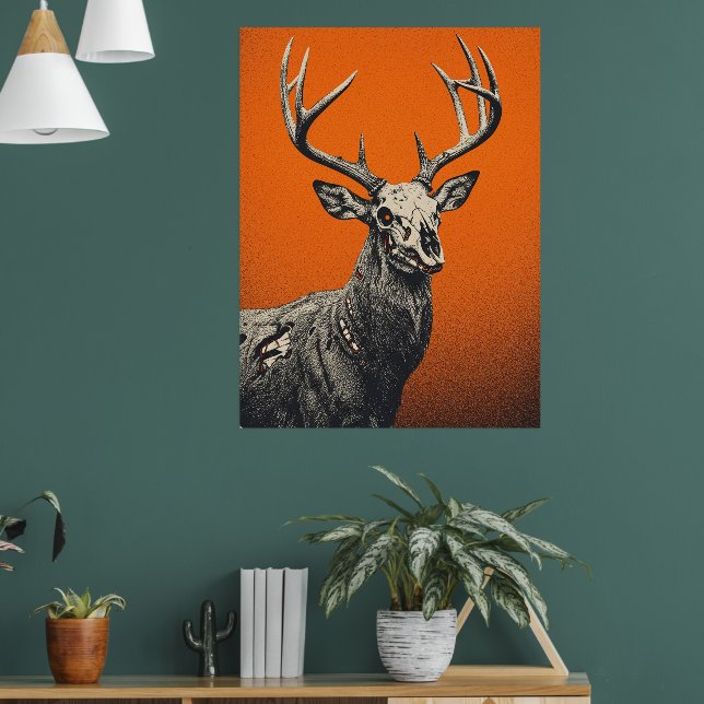 Undead Deer on Bold Orange Backdrop Poster (Living Room 1)