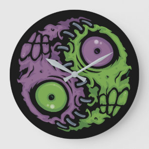 Undead Harmony: Zombie Yin Yang Symbol Large Clock