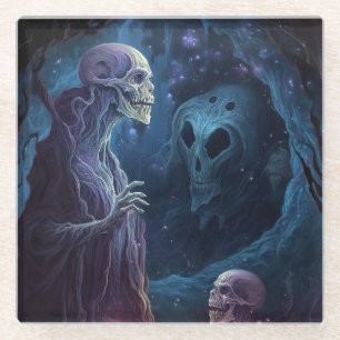 Undead Skeleton Creatures Horror Art Glass Coaster