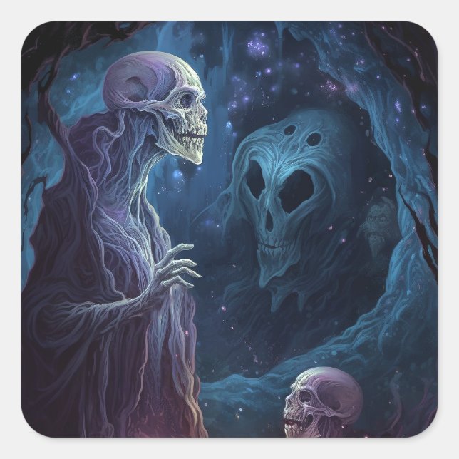 Undead Skeleton Creatures Horror Art Square Sticker (Front)
