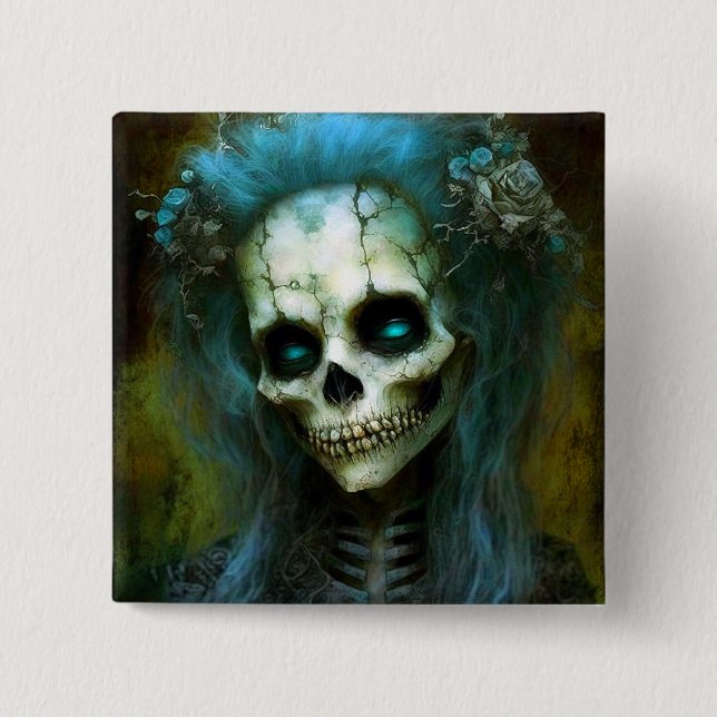 Undead Woman Skeleton Horror 15 Cm Square Badge (Front)