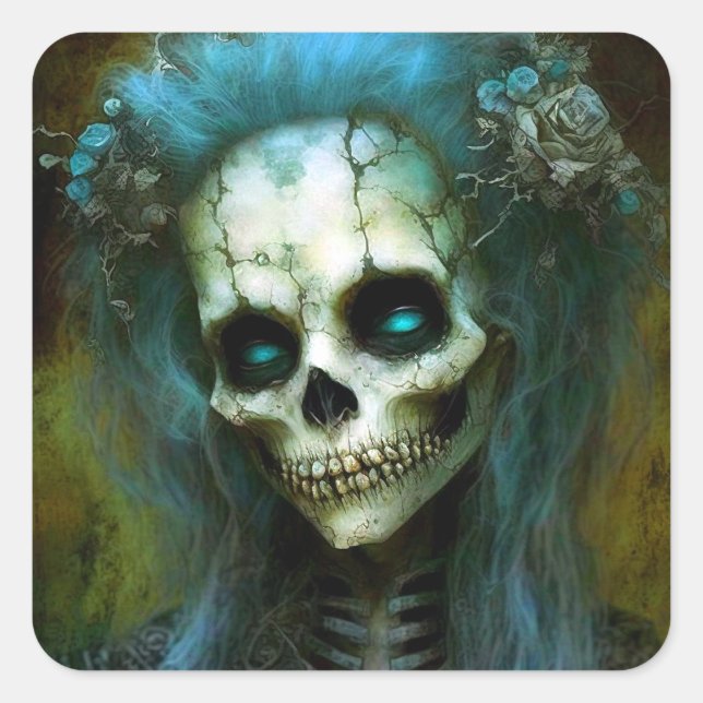 Undead Woman Skeleton Horror Square Sticker (Front)