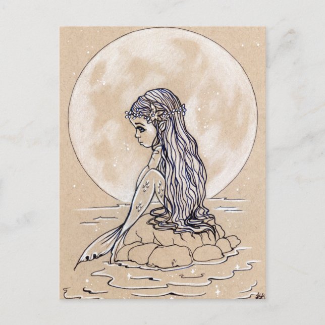 Under a full moon little mermaid postcard (Front)