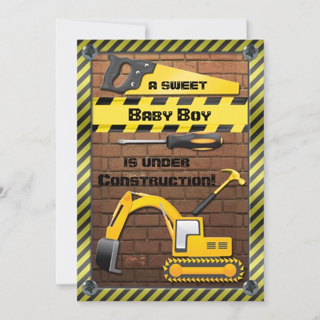 Under Construction Baby Boy Shower Invitation (Front)
