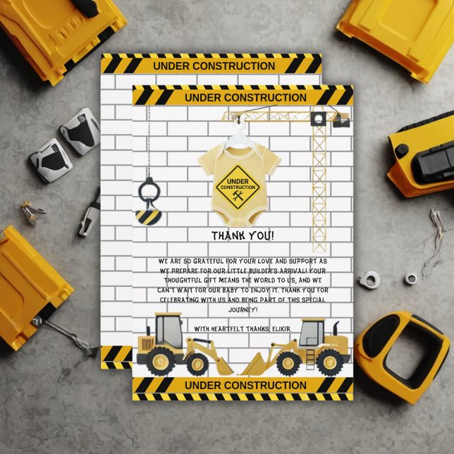 Under Construction Baby Clothes Baby Shower Thank You Card (Creator Uploaded)