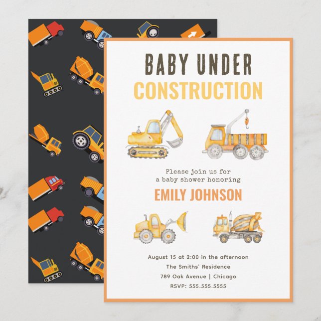 Under Construction Baby Shower Invitation (Front/Back)