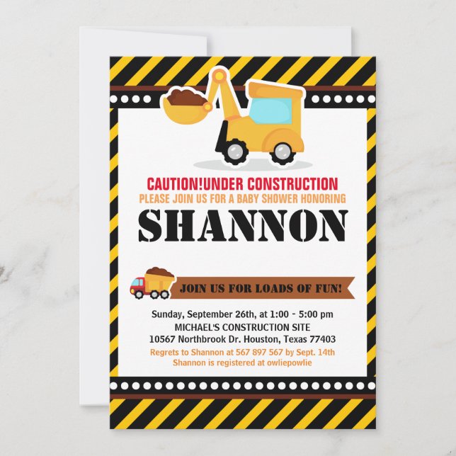 UNDER CONSTRUCTION Baby Shower Invitation (Front)