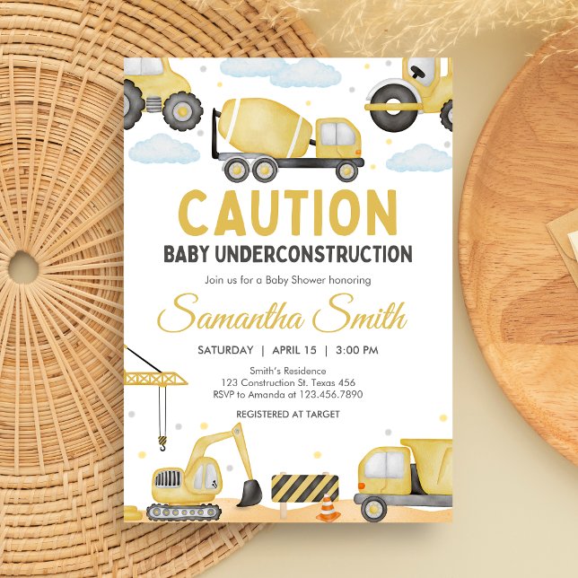 Under Construction Baby Shower Invitation (Caution Baby Under Construction Baby Shower Invitation)