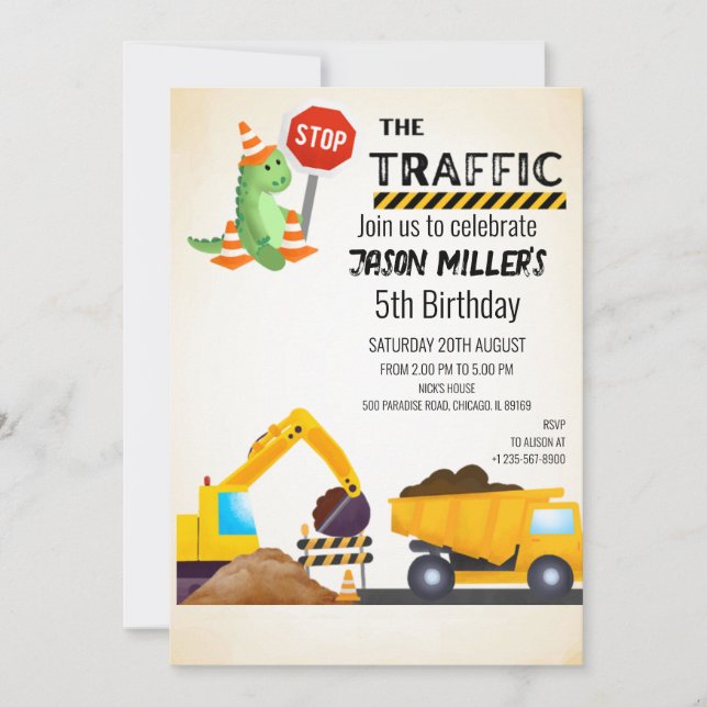Under Construction Birthday Invitation (Front)