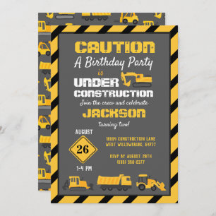 Under Construction Birthday Party Grey Invitation