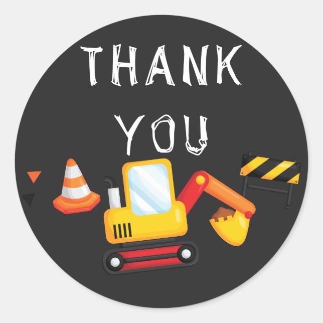 Under Construction Birthday Thank you Chalkboard Classic Round Sticker (Front)