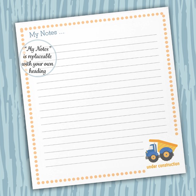 Under Construction Blue Truck Notepad (Creator Uploaded)