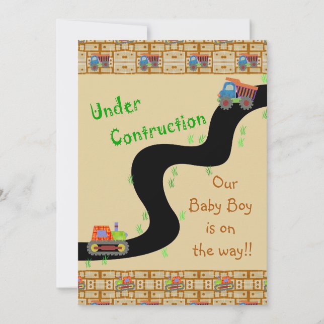 Under Construction Boy Baby Shower Invitations (Front)