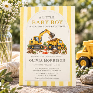 Under Construction Boy Yellow Baby Shower Invitation