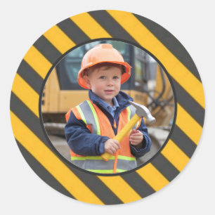 Under Construction Boy's Birthday Bash Classic Round Sticker