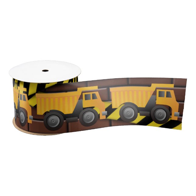 Under Construction Brick Dump Truck Birthday Party Satin Ribbon (Spool)