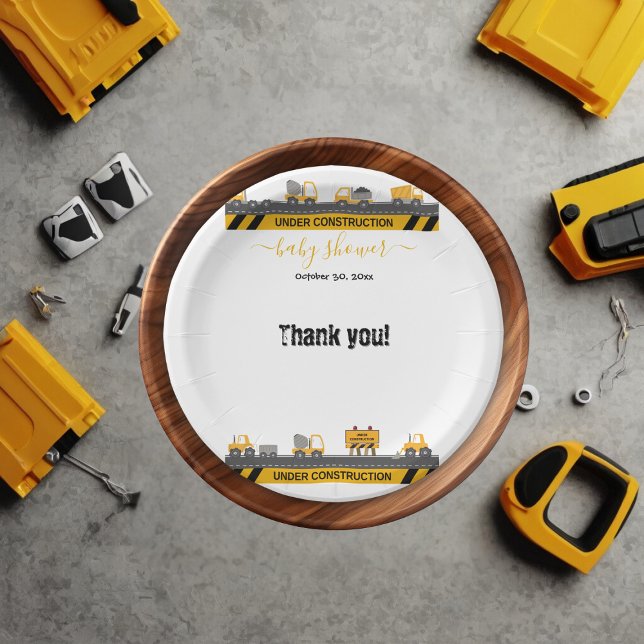 Under Construction Bulldozer Baby Shower Paper Plate (Creator Uploaded)