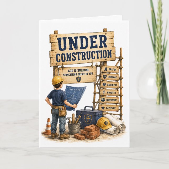 Under Construction Catholic Birthday Card (Front)